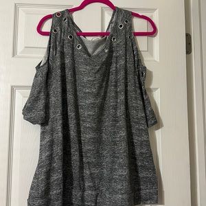 Grey light weight sweater with eyelets